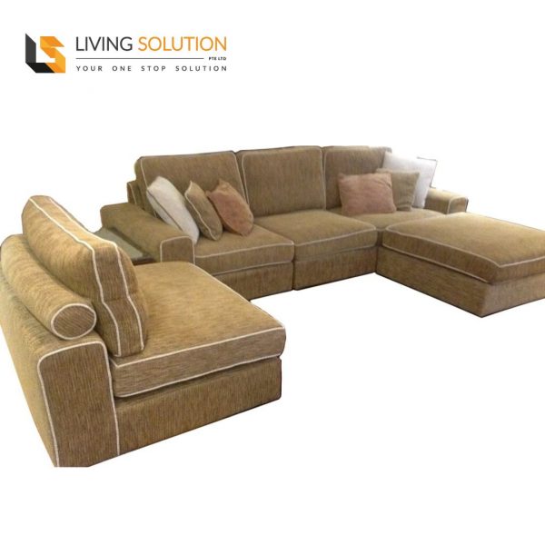 Louise II L- Shape Modular Couch Sofa with Ottoman Fabric Sofa Singapore
