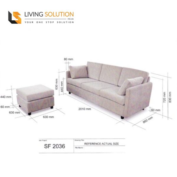 Mickey Fabric Sofa with Ottoman Solid Nyatoh Wood Structure Singapore