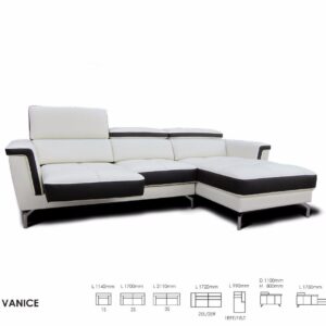 Vanice L-Shape Mastrotto Italian Half Leather Slider Sofa