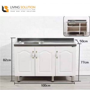 100cm Stainless Steel Top Wooden Kitchen Cabinet Single Sink
