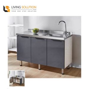 120cm Grey Glass Wooden Kitchen Cabinet Single Sink
