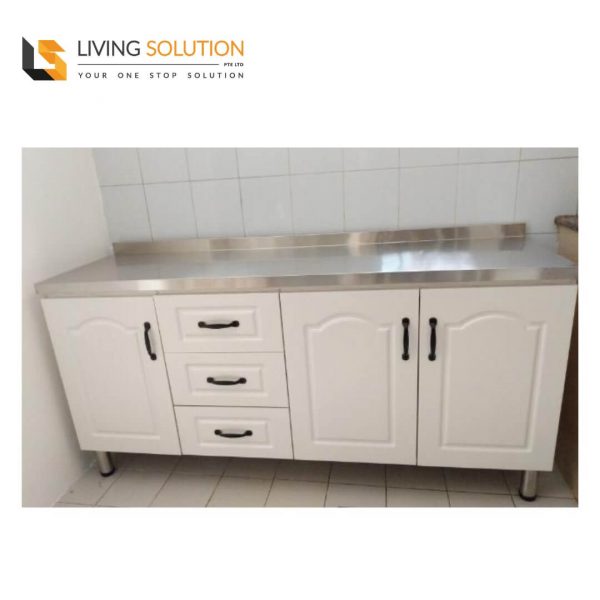 Stainless Steel Top Wooden Kitchen Cabinet
