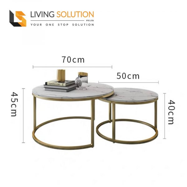 Blanc Sintered Stone Coffee Table Set Gold