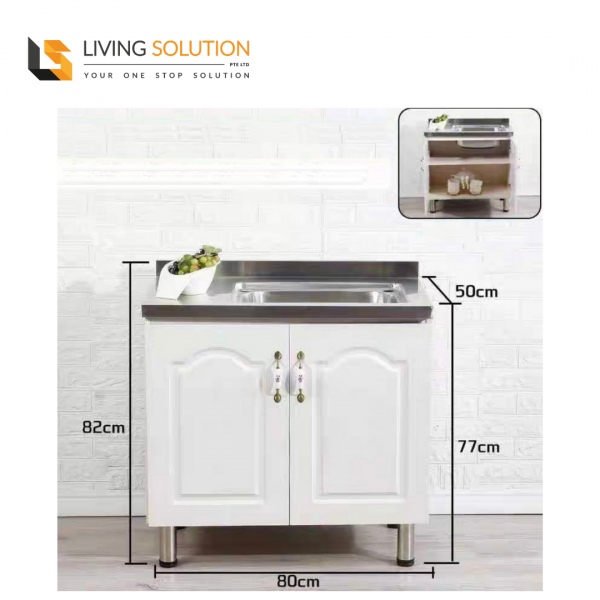80cm Stainless Steel Top Wooden Kitchen Cabinet with Single Sink