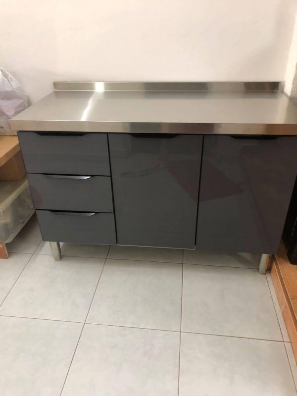 120cm Grey Tempered Glass Stainless Steel Kitchen Cabinet Drawers
