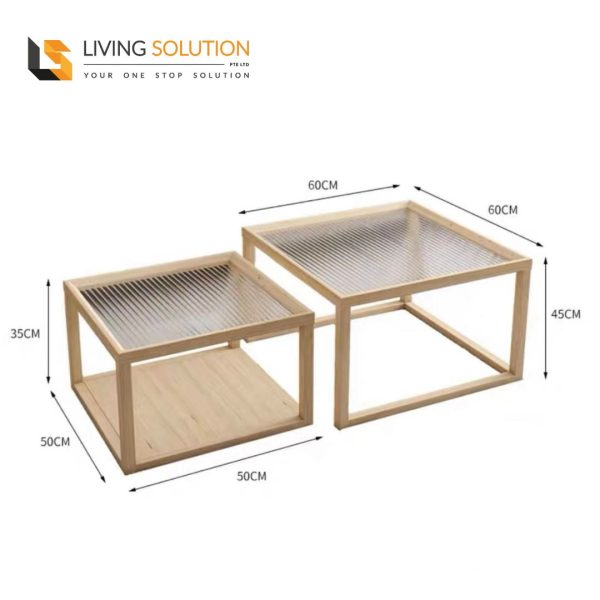 Ciel Tempered Glass Top Wooden Coffee Table Set
