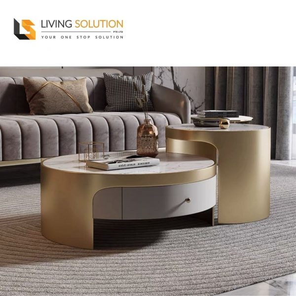 Braxton Designer Sintered Stone Coffee Table with Rose Gold Stainless Steel Base