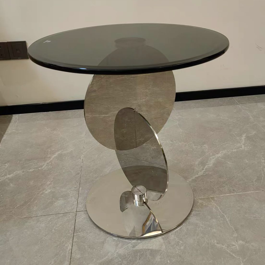 Ella Designer Black Tempered Glass Stainless Steel Bedside Table Side Table -1