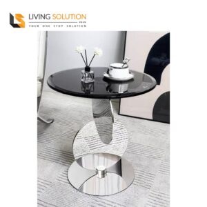 Ella Designer Black Tempered Glass Stainless Steel Bedside Table Side Table