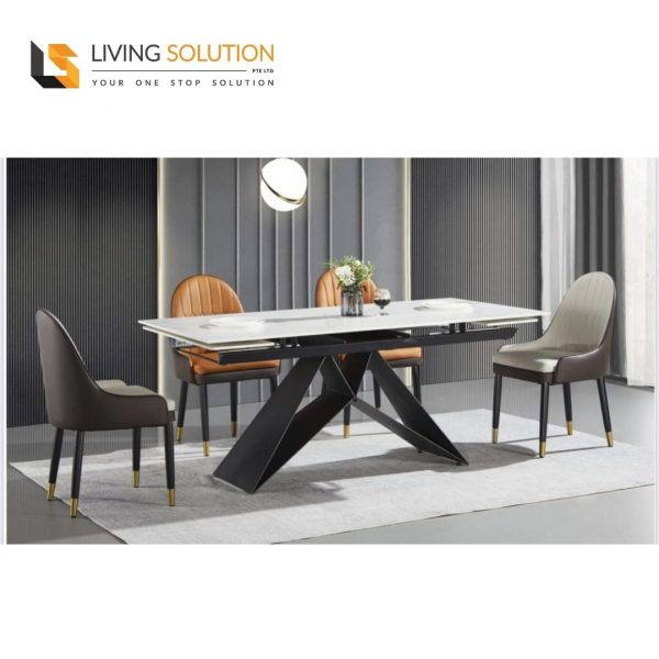 Pre Order 4 - 6 weeks Delivery Sintered Stone Extension Dining Table Sintered Stone Top Environmental Friendly Scratch Resistance Fire & Heat Resistance Stain Resistance Food Safe Natural & Durable Solid Durable Carbon Steel Legs Available Size 140 ext 200cm x 90cm D x 75cm H 180 ext 240cm x 90cm D x 75cm H Customisable Option Available Available Colour White / Black / Grey Visit our showroom to view Sintered Stone Dining Table