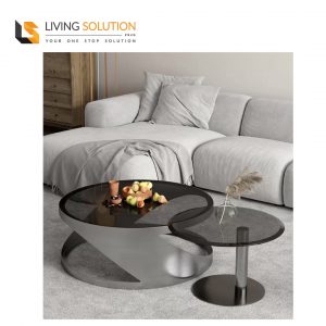 Zonic Modern Designer Stainless Steel Tempered Glass Top Coffee Table Set