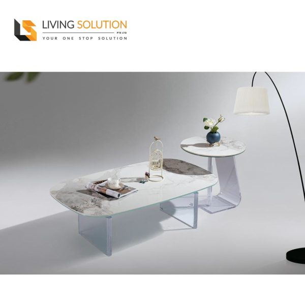 Asics Sintered Stone Glass Top Designer Coffee Table Acrylic Legs