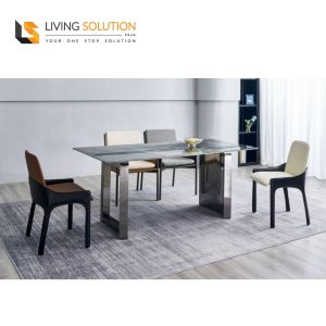 Leon Sintered Stone Dining Table with Silver Stainless Steel Leg Pre Order 4 - 8 weeks Delivery Leon Sintered Stone Dining Table with Silver Stainless Steel Leg