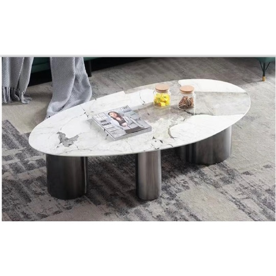 Basile Sintered Stone Designer Coffee Table with Stainless Steel Base