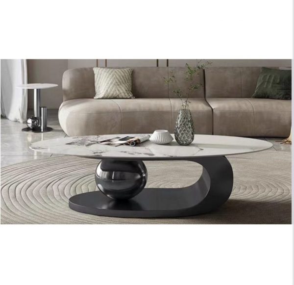 Dyon Designer Sintered Stone Top Coffee Table with Black Stainless Steel Base Singapore