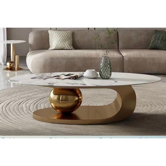 Dyon Designer Sintered Stone Top Coffee Table with Gold Stainless Steel Base