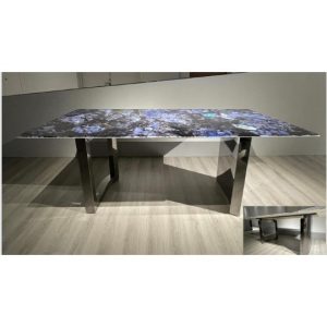 Leon Sintered Stone Dining Table with Silver Stainless Steel Leg