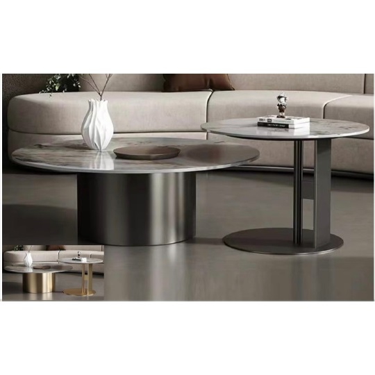 Nyx Designer Sintered Stone Top Coffee Table with Black Stainless Steel Base