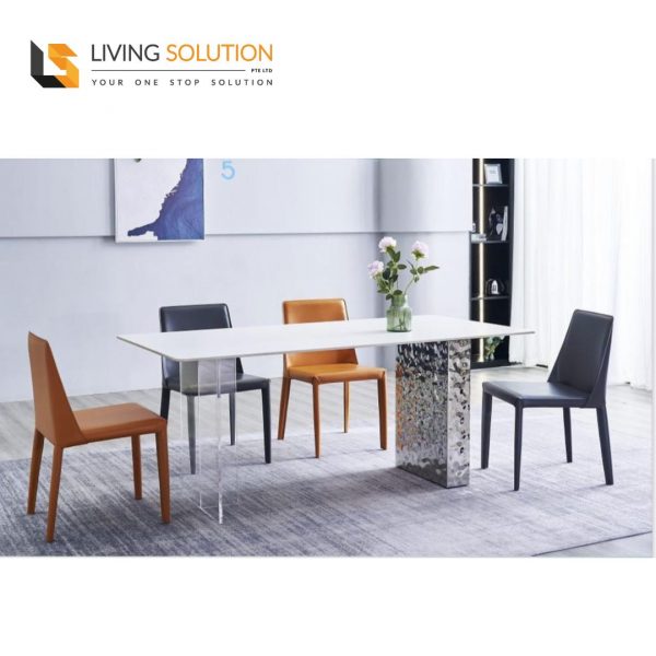 Dria Sintered Stone Dining Table with Acrylic and Stainless Steel Leg