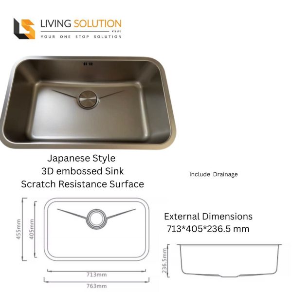 Aoi 763 Japanese Style 3D Embossed Stainless Steel Kitchen Sink