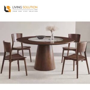 Acia Round Sintered Stone Wooden Dining Table