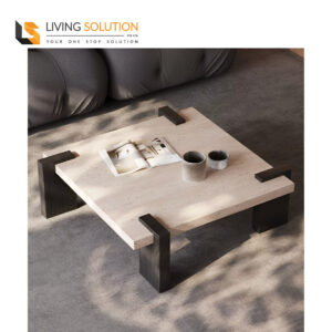 Bilis Designer Travertine Coffee Table with Rubber Wood Base
