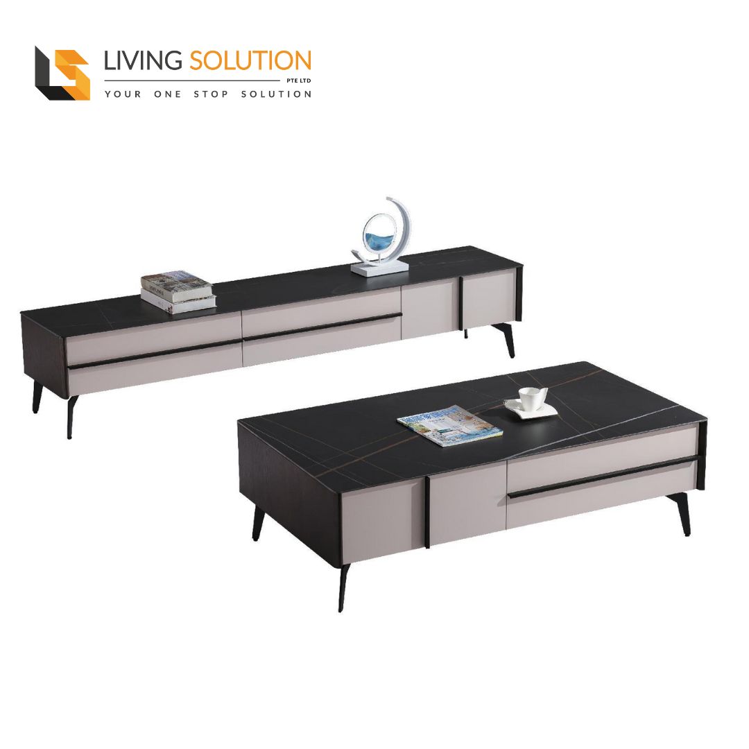 Zint Sintered Stone Top Coffee Table and TV Console (1) Zint Sintered Stone Top Coffee Table and TV Console