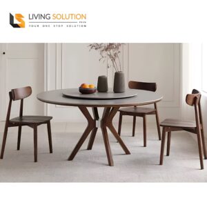 Dira Sintered Stone Top Round Wooden Dining Table