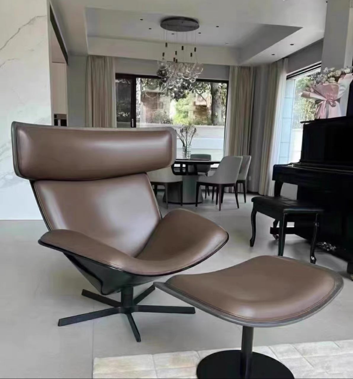 Alex Swivel Lounge Chair Relax Chair with ottoman at customer house