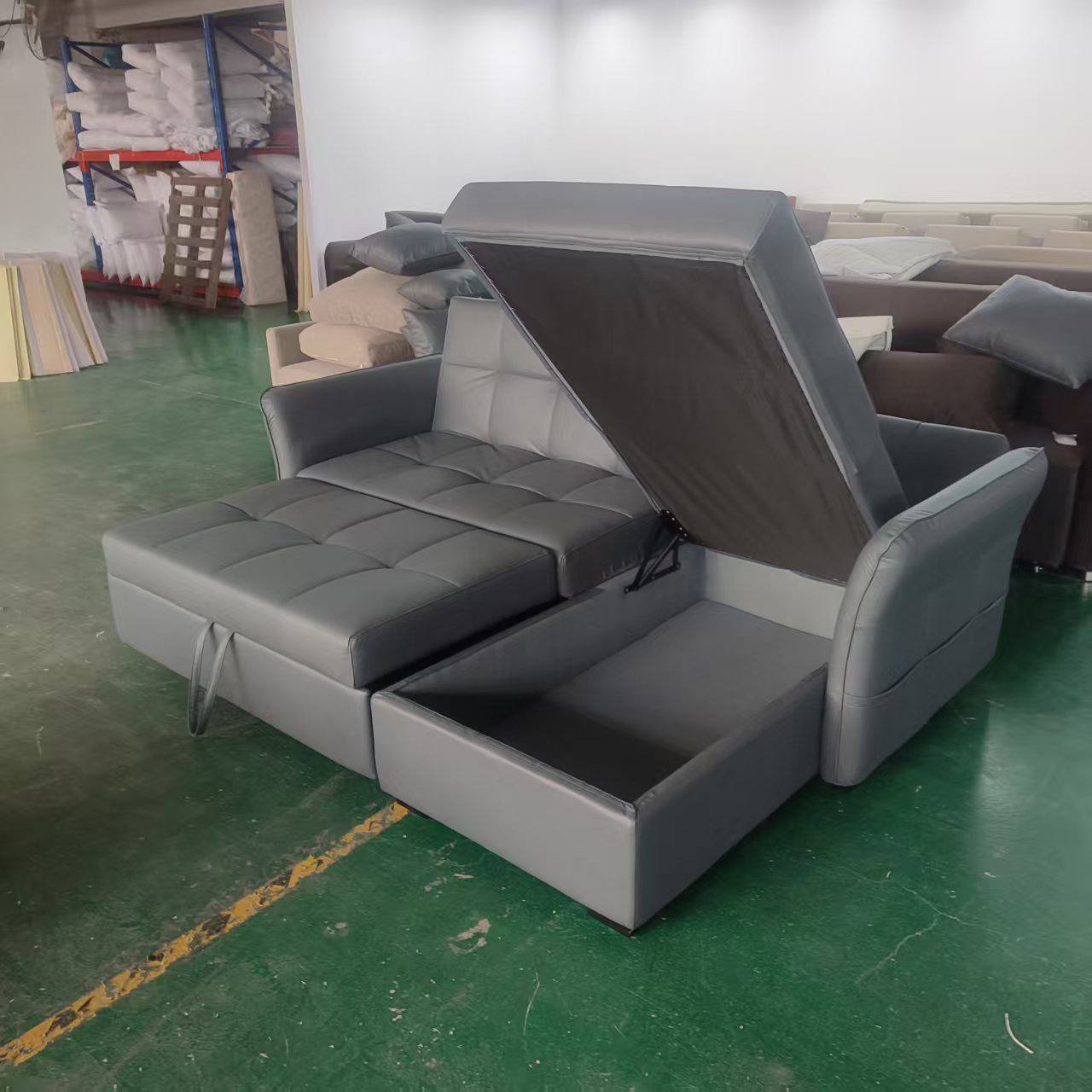 Carra L Shape Sofa Bed with Storage 225cm dark grey - storage view Carra L Shape Sofa Bed with Storage 225cm dark grey - storage view