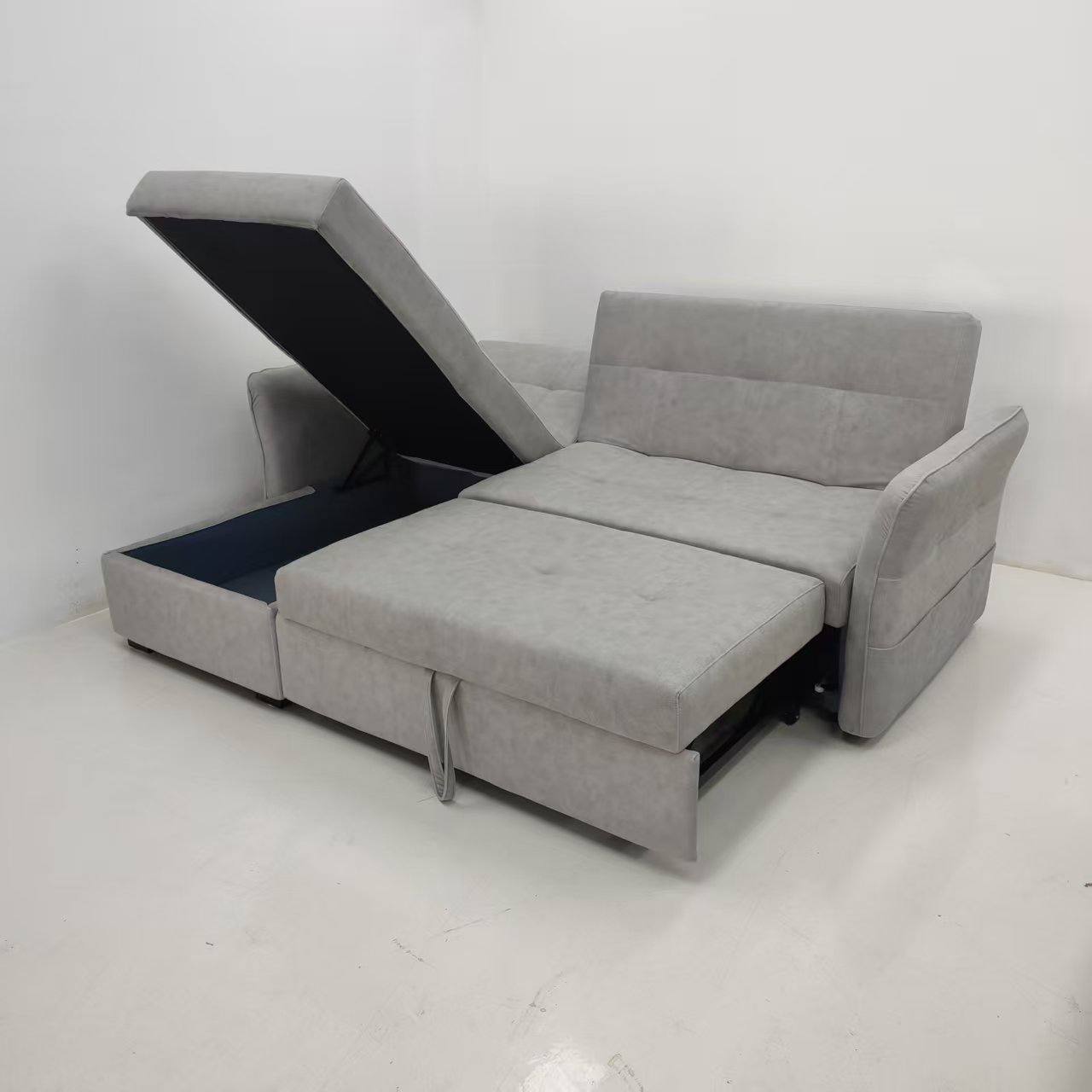 Carra L Shape Sofa Bed with Storage 225cm in grey - Carra L Shape Sofa Bed with Storage 225cm in grey