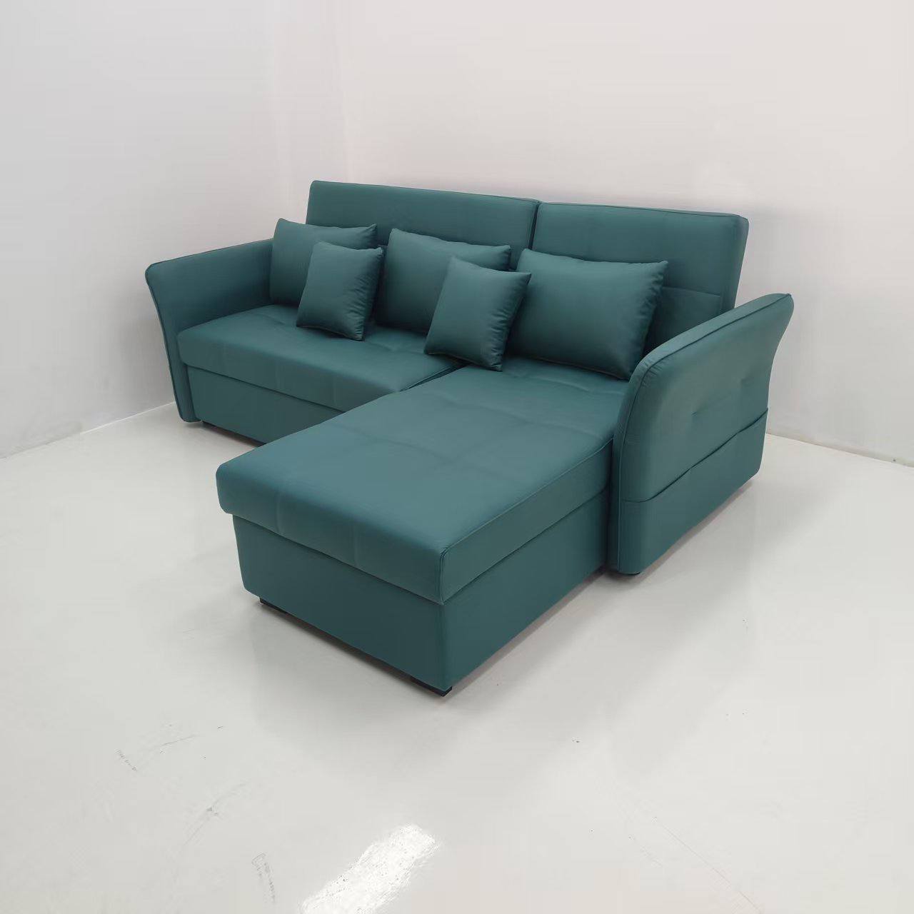 Carra L Shape Sofa Bed with Storage Ottoman in Green - Carra L Shape Sofa Bed with Storage Ottoman in Green