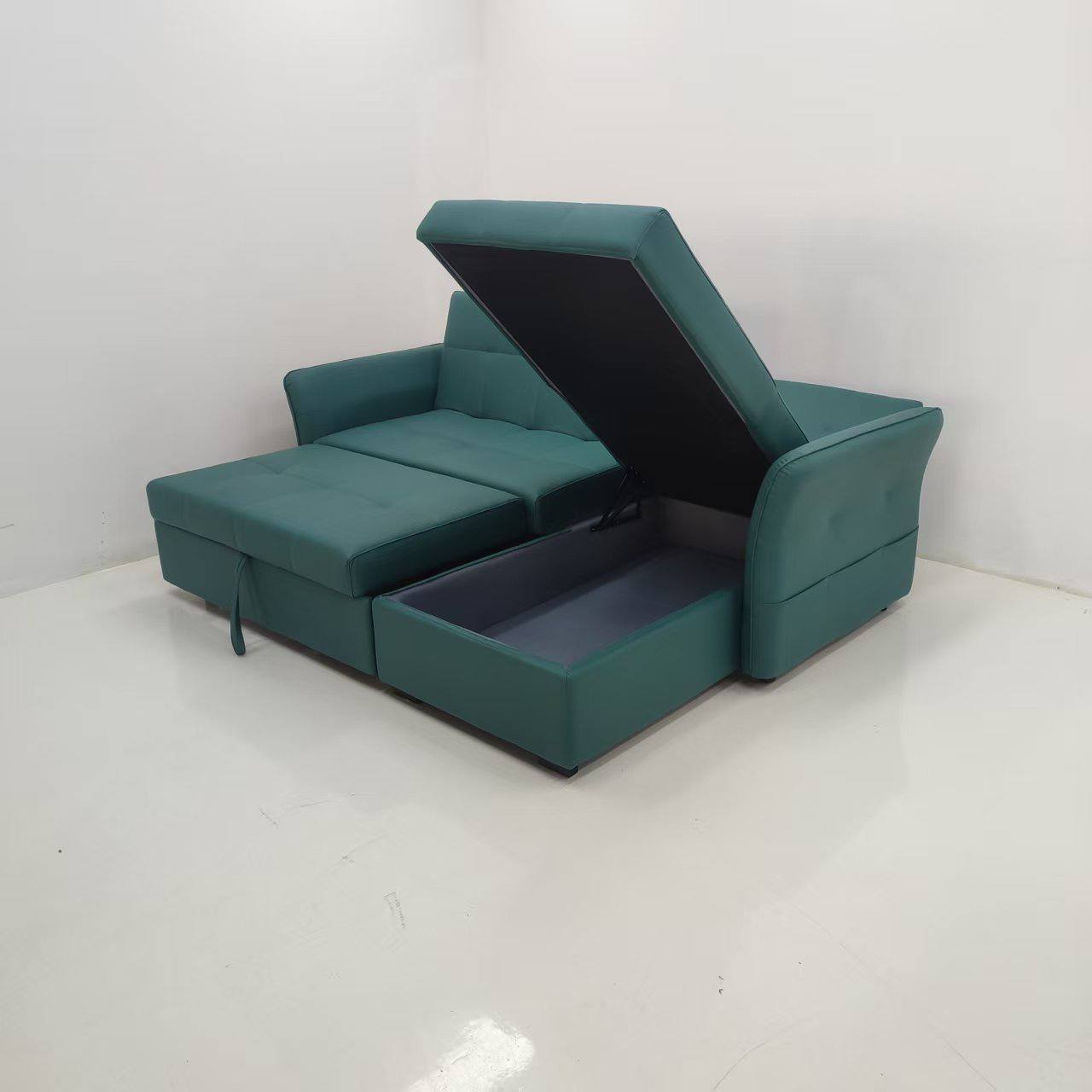 Carra L Shape Sofa Bed with Storage Ottoman in Green - storage view Carra L Shape Sofa Bed with Storage Ottoman in Green - storage view