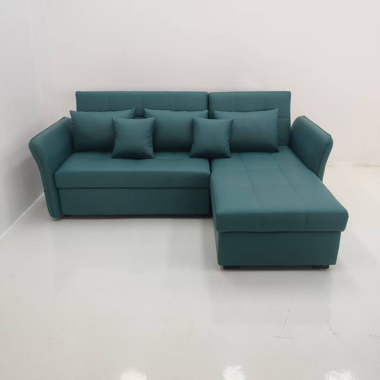 Carra L Shape Sofa Bed with Storage Ottoman in Green Carra L Shape Sofa Bed with Storage Ottoman in Green