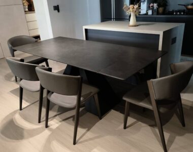 Alph Extendable Dining Table in grey sintered stone at customer home
