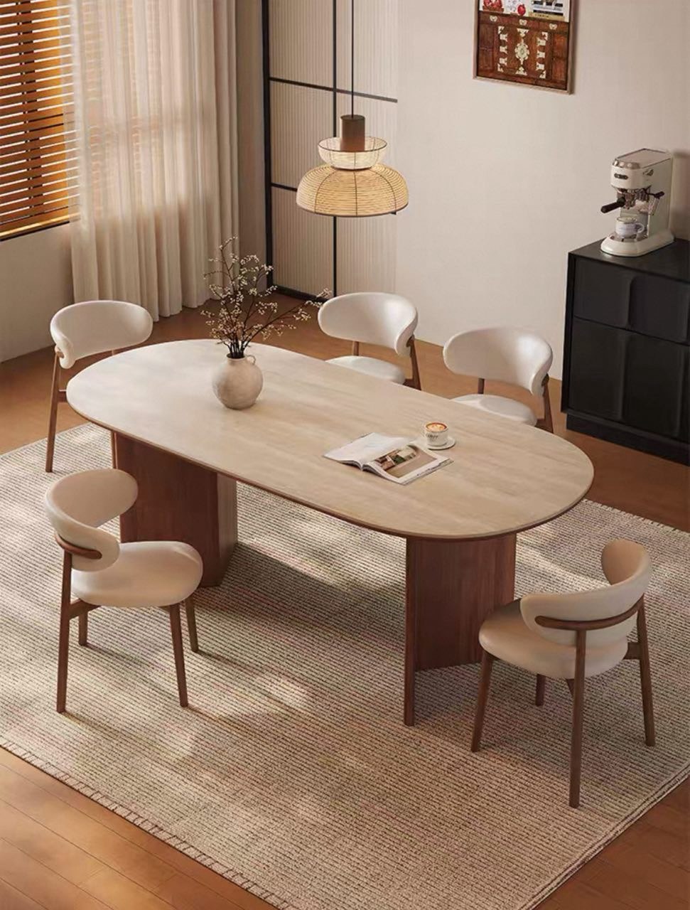 Chika Sintered Stone Ash Wood Dining Table in racktrack shape Chika Sintered Stone Ash Wood Dining Table in racktrack shape