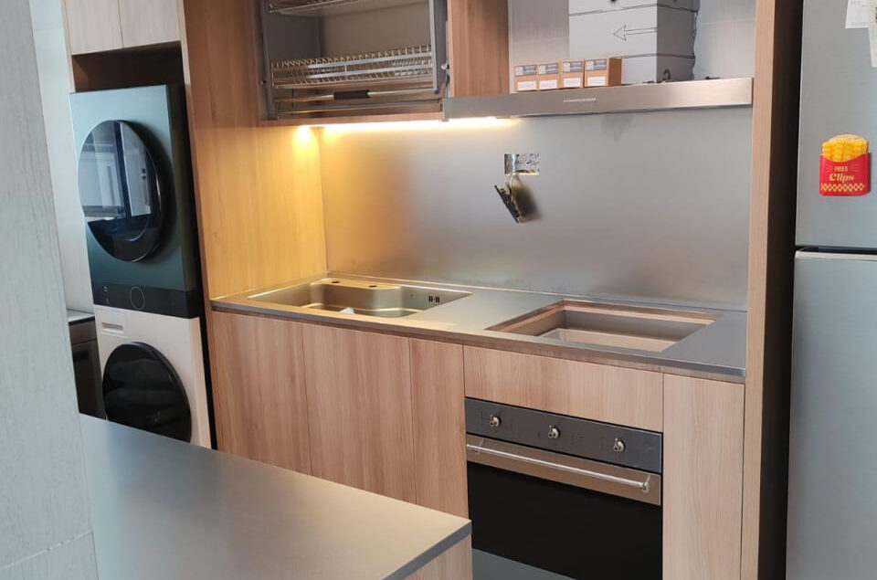 Wood Colour Premium Customised Modular Stainless Steel Kitchen Cabinet Modern Japandi Scandinavian