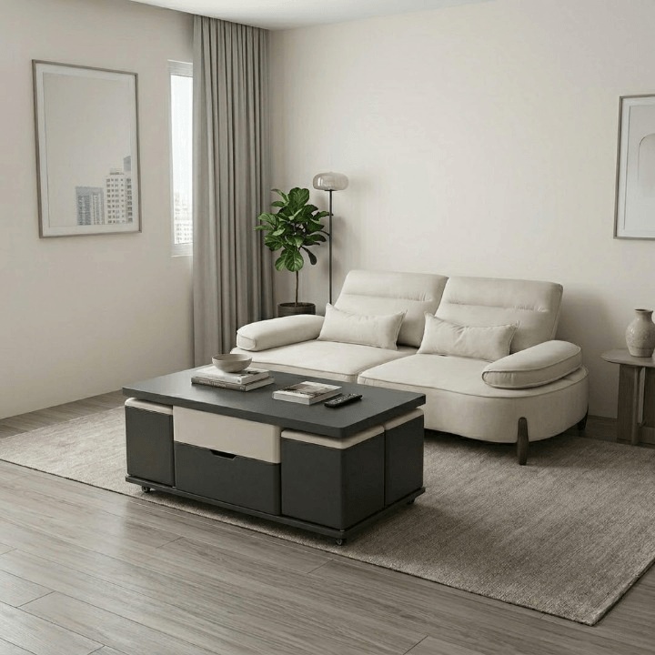 Ada Multi Functional Lift Top Coffee Table and Dara Sliding Backrest Sofa Ada Multi Functional Lift Top Coffee Table and Dara Sliding Backrest Sofa