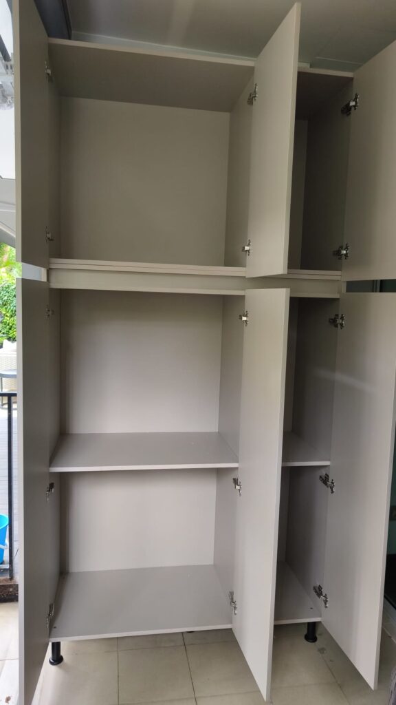 Customised Aluminium Outdoor Tall Cabinet installed delivered at customer home - internal view