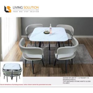 Silas Compact Space Saving Sintered Stone Dining Table Set with 4 Grey Chairs