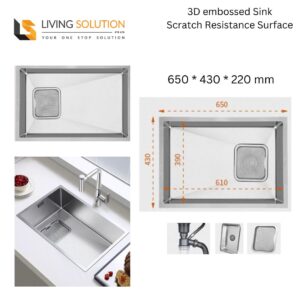 Jin 650mm 3D Embossed Stainless Steel Kitchen Sink