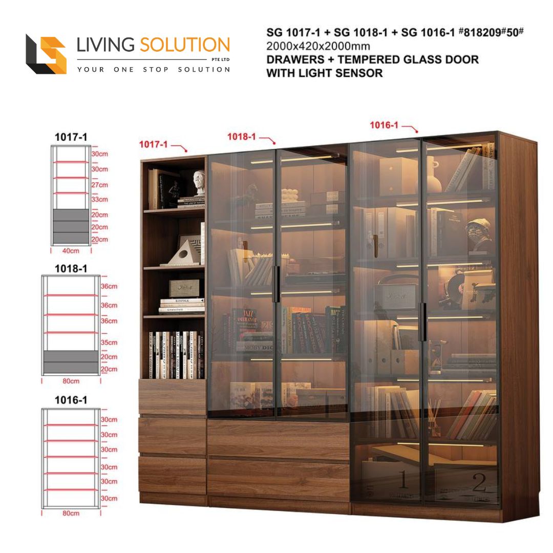 Cesar I Tempered Glass Bookshelf or Display Cabinet -200cm Cesar I Tempered Glass Bookshelf or Display Cabinet -200cm
