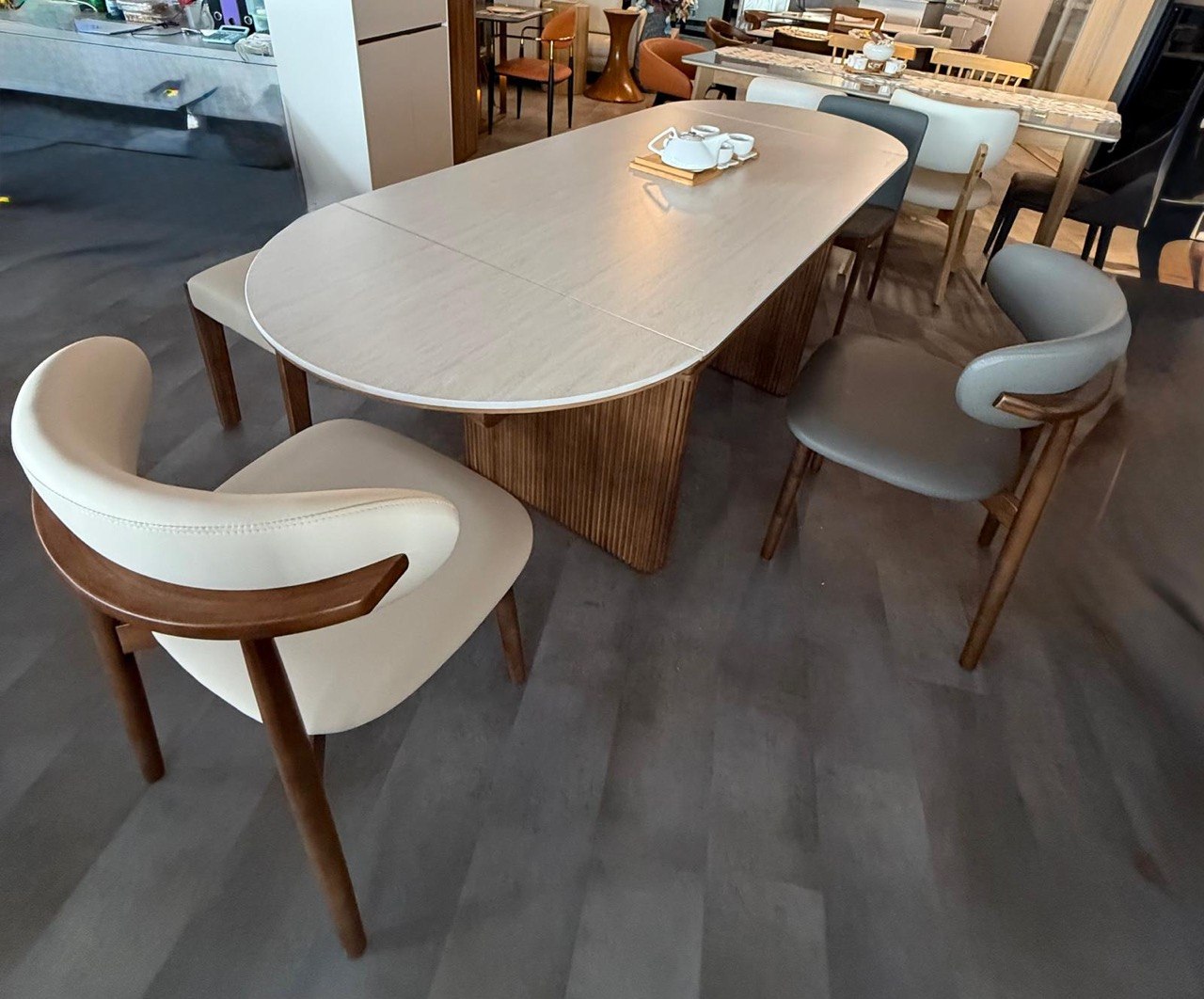 Tami II Ash Wood Sintered Stone Extendable Dining Table - Living