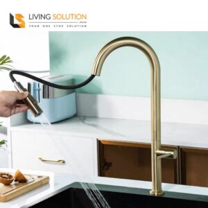 304 Stainless Steel Gold Slim Pull Out Kitchen Sink Tap