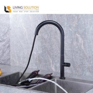 304 Stainless Steel Matte Black Slim Pull Out Kitchen Sink Tap