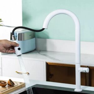 304 Stainless Steel Matte White Slim Pull Out Kitchen Sink Tap
