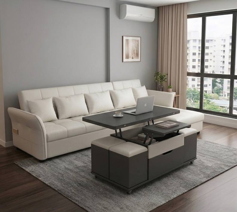Ada Multi Functional Lift Top Coffee Table grey white and Carra L Shape Sofa Bed with Storage Ada Multi Functional Lift Top Coffee Table grey white and Carra L Shape Sofa Bed with Storage