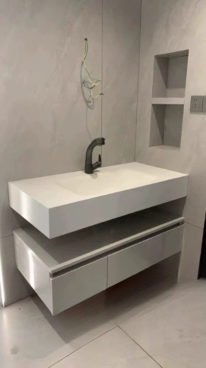 Custom Sintered Stone Countertop with Stainless Steel Bathroom Vanity Cabinet 3 Custom Sintered Stone Countertop with Stainless Steel Bathroom Vanity Cabinet