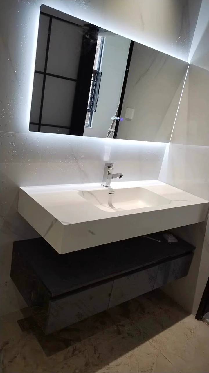 Custom Sintered Stone Countertop with Stainless Steel Bathroom Vanity Cabinet 4 Custom Sintered Stone Countertop with Stainless Steel Bathroom Vanity Cabinet