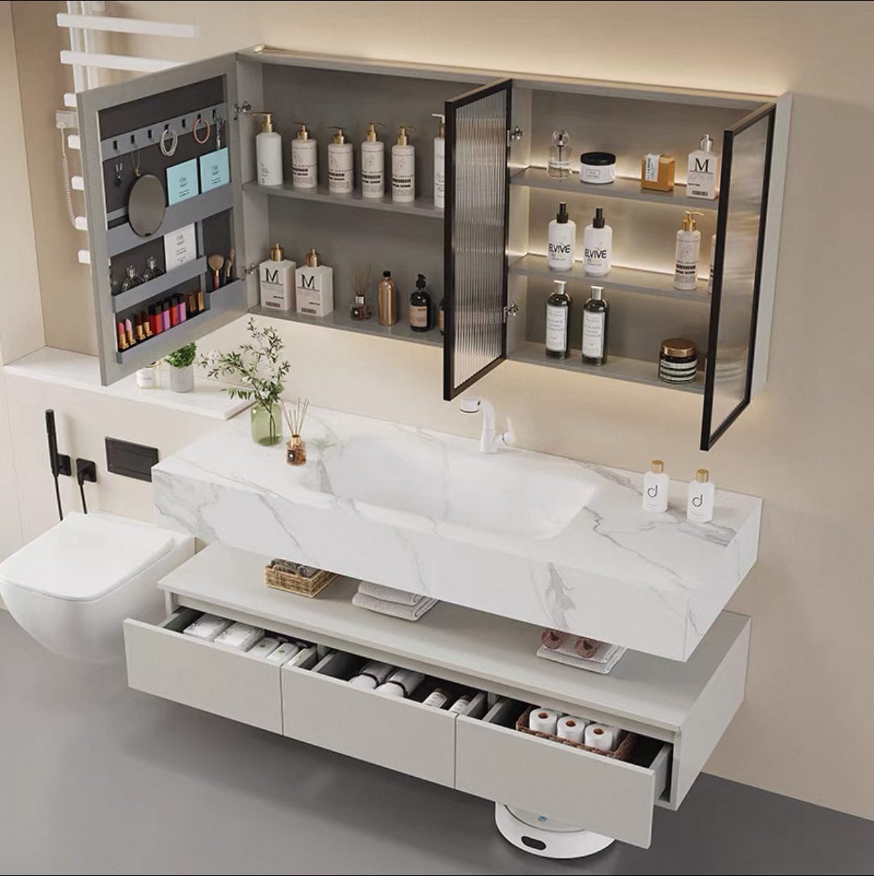 Custom Sintered Stone Countertop with Stainless Steel Bathroom Vanity Cabinet 5 Custom Sintered Stone Countertop with Stainless Steel Bathroom Vanity Cabinet